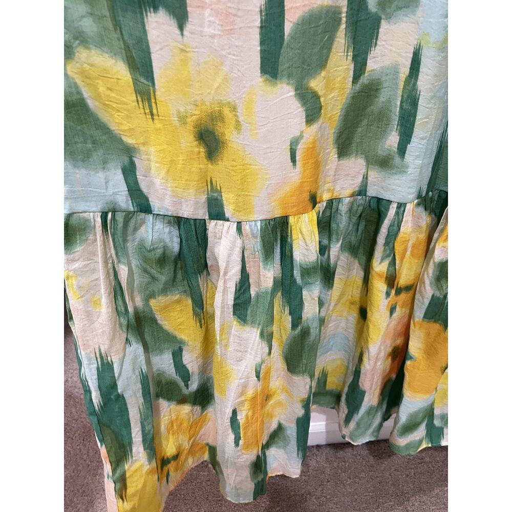 1.STATE Dress Womens Large Multicolor Floral Halter Maxi Tiered Hem Yellow Green - Picture 7 of 11